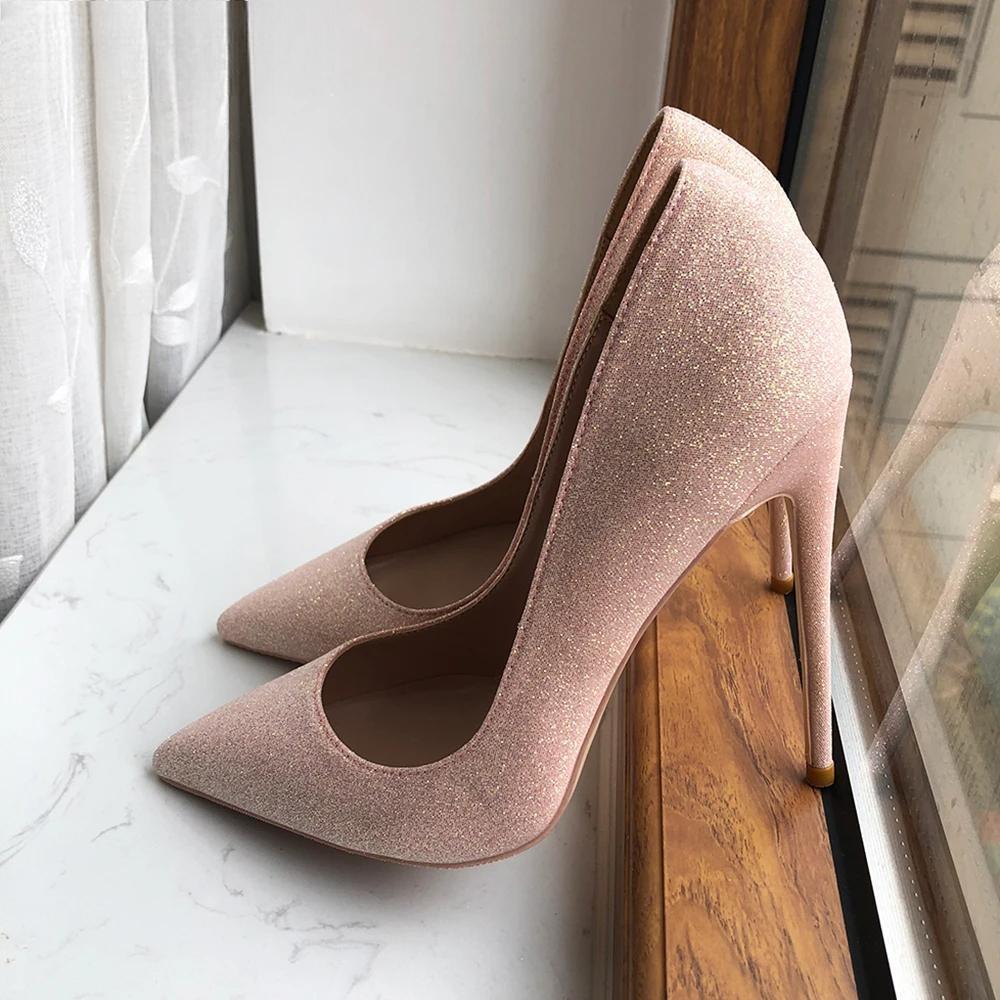 Sparkly Pointy Toe High Heel Wedding Bridal Shoes with Glitter Sequins for Women