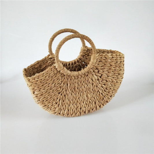 Rattan Wicker Straw Woven Half-round Bag