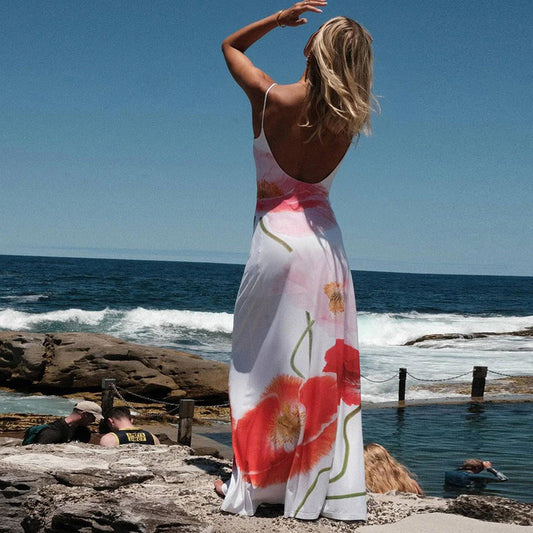 Sadie || Spring Women's Sling Backless Flower Print Dress