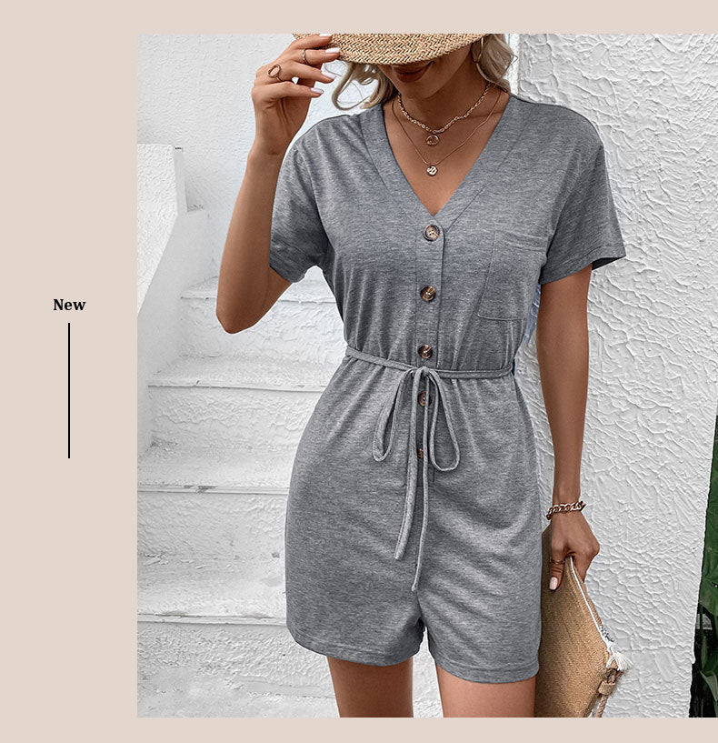 Women's Solid Color Casual White Belt Jumpsuit