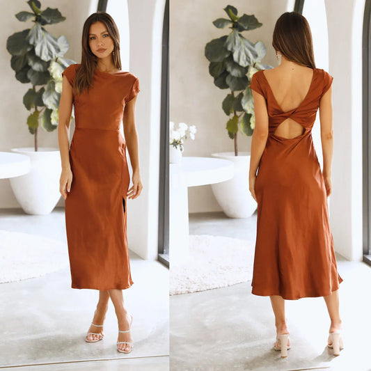 Back Twist Hollow Short Sleeve Dress