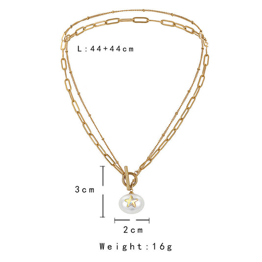 Stainless Steel Round Pearl Star Necklace
