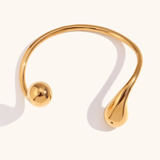 Simple Fashion Personality Light Luxury Stainless Steel Plated 18K Gold Double Water Drip Head Open Bracelet