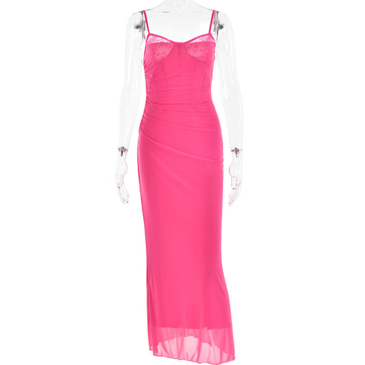 Strap Tube Top Mesh Long Dress