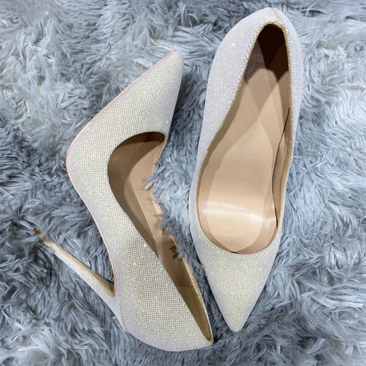Silver Designer Pointed Toe High Heels Bling Wedding Bridal Shoes