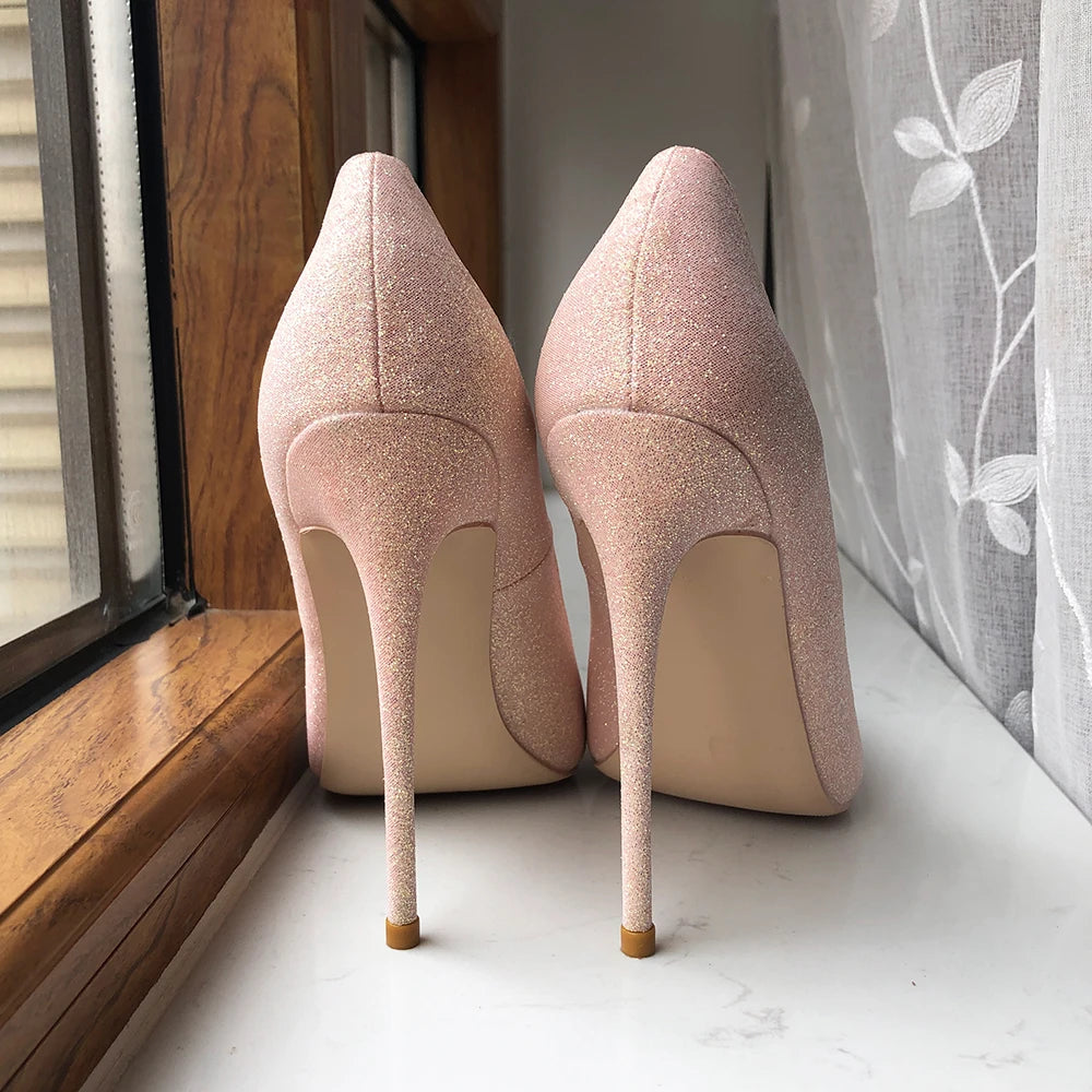 Sparkly Pointy Toe High Heel Wedding Bridal Shoes with Glitter Sequins for Women
