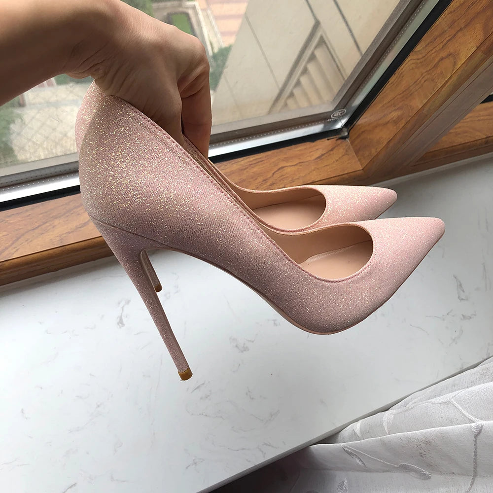 Sparkly Pointy Toe High Heel Wedding Bridal Shoes with Glitter Sequins for Women