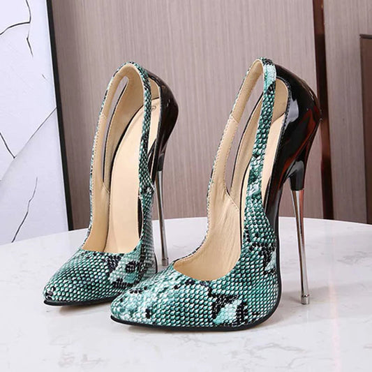 Snake Pattern Women Patchwork 16cm High Heels