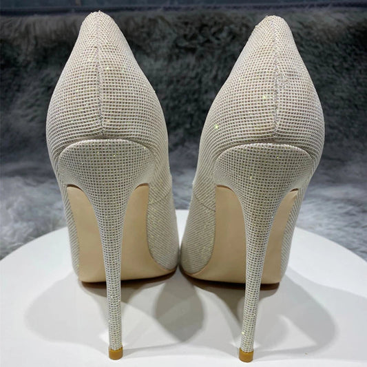 Silver Designer Pointed Toe High Heels Bling Wedding Bridal Shoes