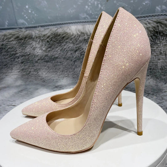 Sparkly Pointy Toe High Heel Wedding Bridal Shoes with Glitter Sequins for Women