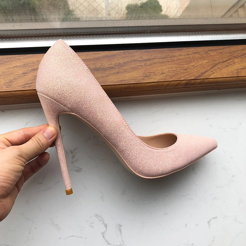 Sparkly Pointy Toe High Heel Wedding Bridal Shoes with Glitter Sequins for Women
