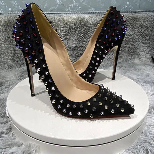 Black Flock Synthetic Suede Pointy Toe High Heel Shoes