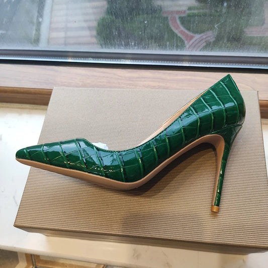 Crocodile Effect Women Pointy Toe High Heels