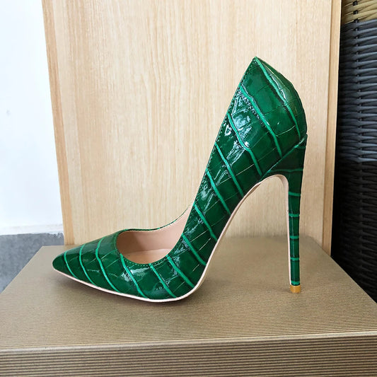 Crocodile Effect Women Pointy Toe High Heels