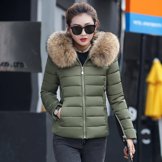 Women's Cotton-padded Coat Plus Size Short Fur Collar Slim Quilted Coat
