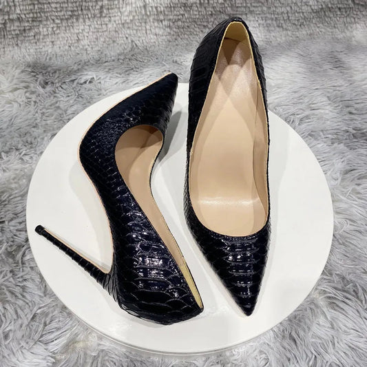Sexy Pointy Toe High Heel Dress Shoes with Black Crocodile Effect