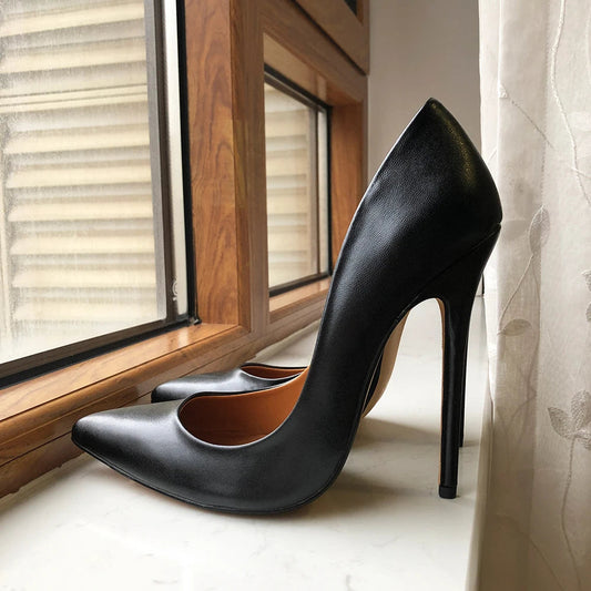 Unisex Black Matte Pointy Toe Stiletto Pumps Crossdress Slip On 15cm High Heel Shoes
