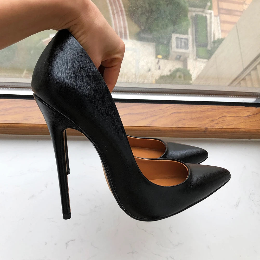 Unisex Black Matte Pointy Toe Stiletto Pumps Crossdress Slip On 15cm High Heel Shoes