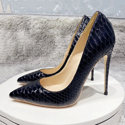 Sexy Pointy Toe High Heel Dress Shoes with Black Crocodile Effect