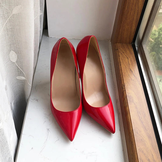 Red Patent Pointy Toe Stiletto Pumps - 12cm Heel