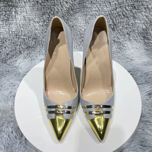 Sparkle Silver Sequins Slip On High Heel Shoes with Pointy Toe