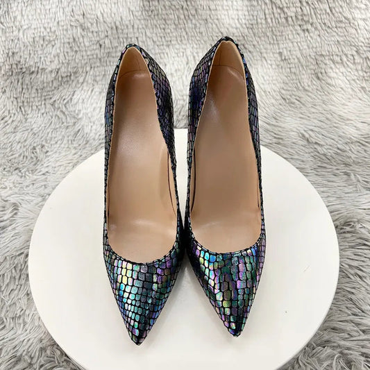 Shiny Laser Crocodile Pointy Toe High Heel Shoes