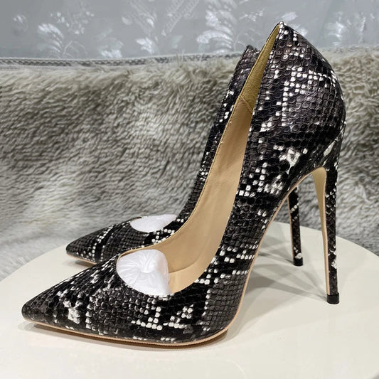 Snakeskin Embossed Pattern Women Pointy Toe High Heel Shoes