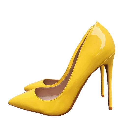 Yellow Women Patent Pointed Toe Pumps High Heels for Party Dress Fashion