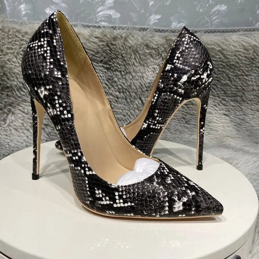 Snakeskin Embossed Pattern Women Pointy Toe High Heel Shoes