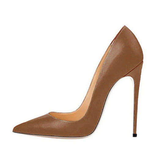Khaki Brown Matte Pointed Toe Stiletto High Heels for Women