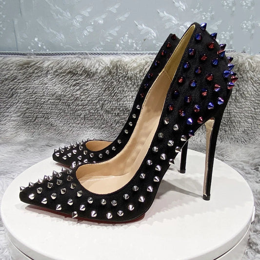 Black Flock Synthetic Suede Pointy Toe High Heel Shoes
