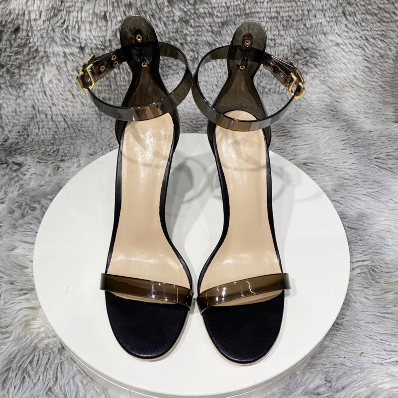 Transparent Ankle Strap 10cm High Heel Stiletto Sandals Open Toe Summer Pumps for Women