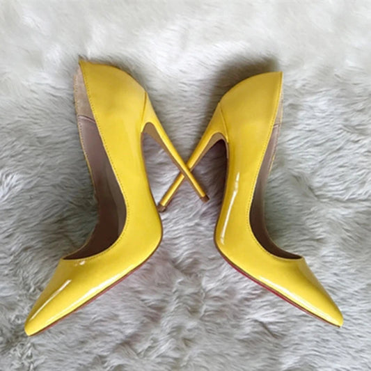 Yellow Women Patent Pointed Toe Pumps High Heels for Party Dress Fashion