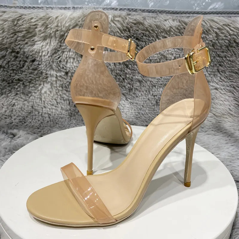 Transparent Ankle Strap 10cm High Heel Stiletto Sandals Open Toe Summer Pumps for Women