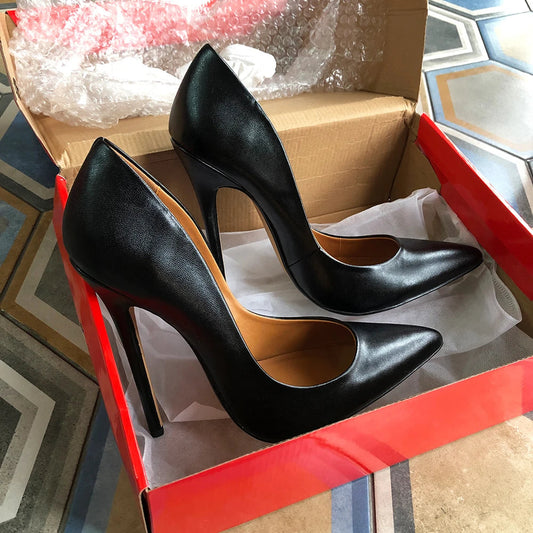 Unisex Black Matte Pointy Toe Stiletto Pumps Crossdress Slip On 15cm High Heel Shoes