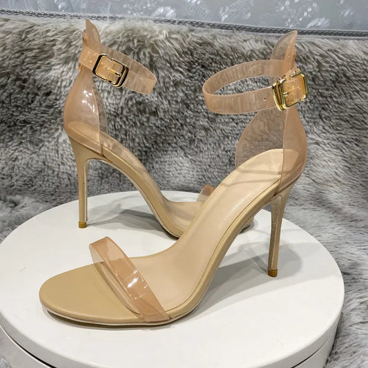Transparent Ankle Strap 10cm High Heel Stiletto Sandals Open Toe Summer Pumps for Women