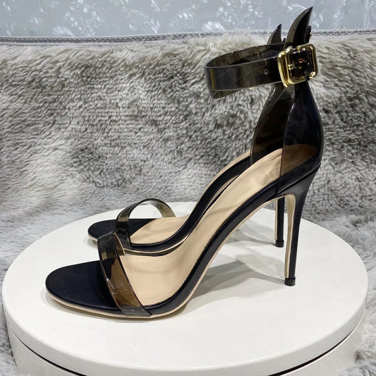 Transparent Ankle Strap 10cm High Heel Stiletto Sandals Open Toe Summer Pumps for Women