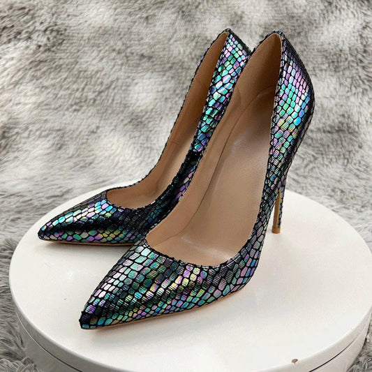 Shiny Laser Crocodile Pointy Toe High Heel Shoes