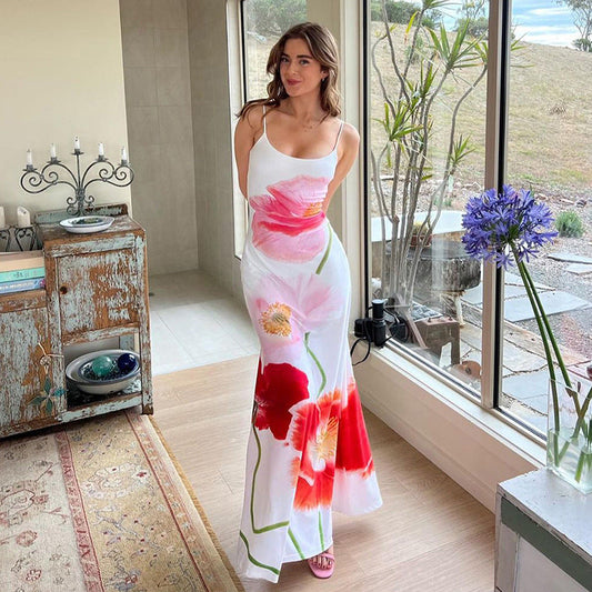 Sadie || Spring Women's Sling Backless Flower Print Dress