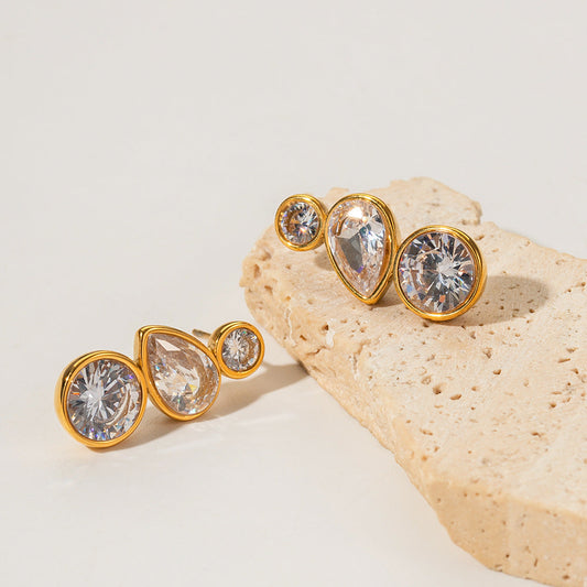 Inlaid Zircon Stud Earrings Stainless Steel 18K Gold Non-fading Anti Allergy Jewelry