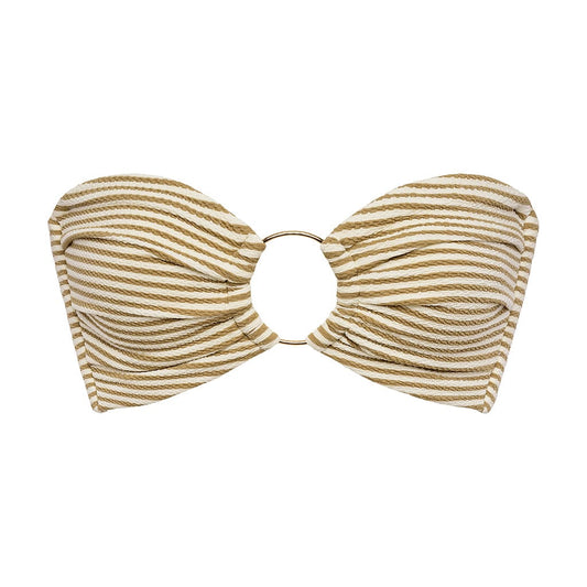 Neutral Stripe Tori Ties Bandeau Bikini Top